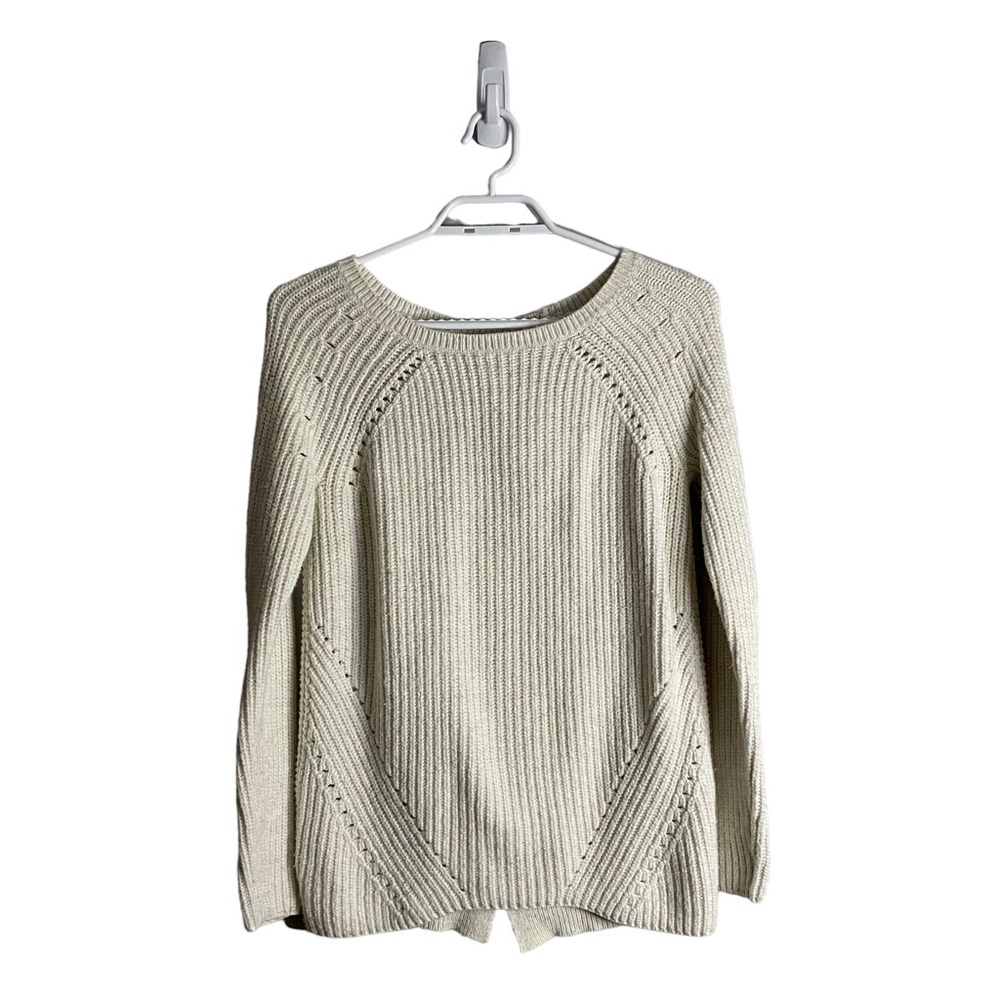 Trouve Women's Ivory Crewneck Patterned Knit Sweater